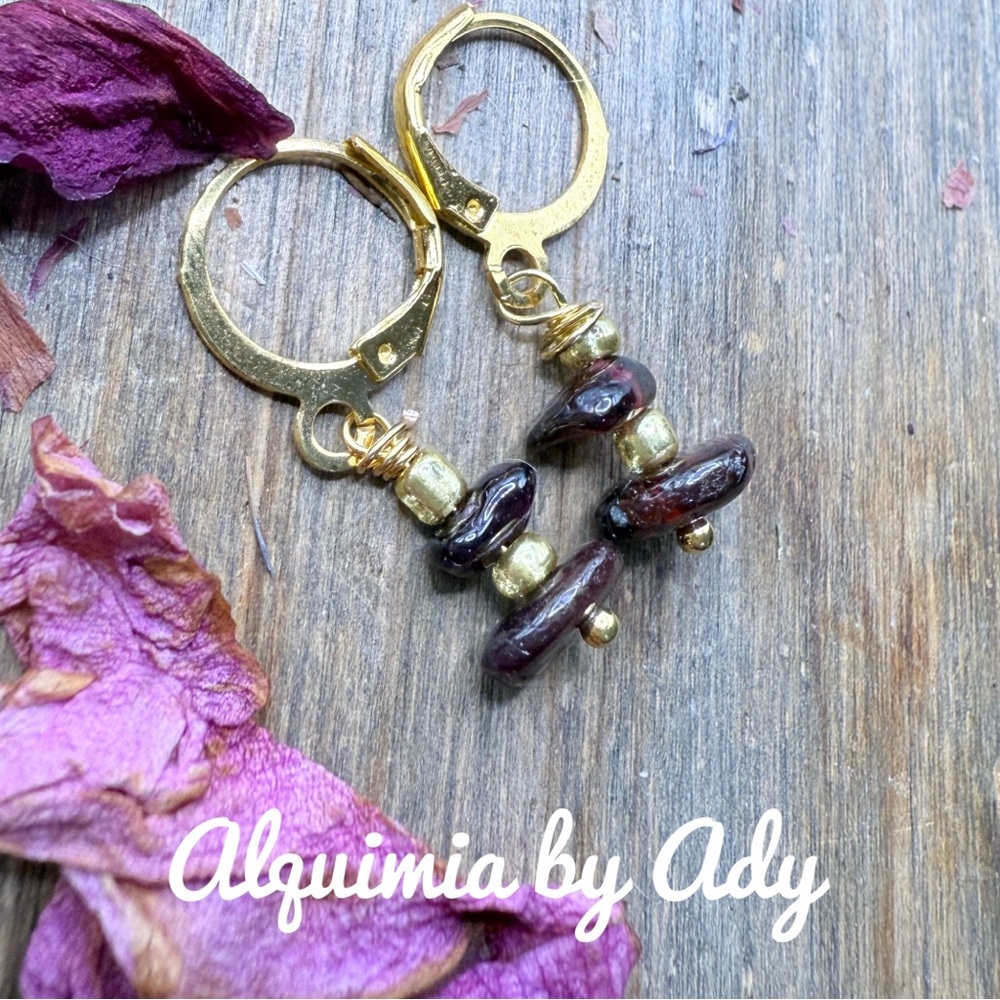 Fall + Gold and Dark wine garnets Earrings